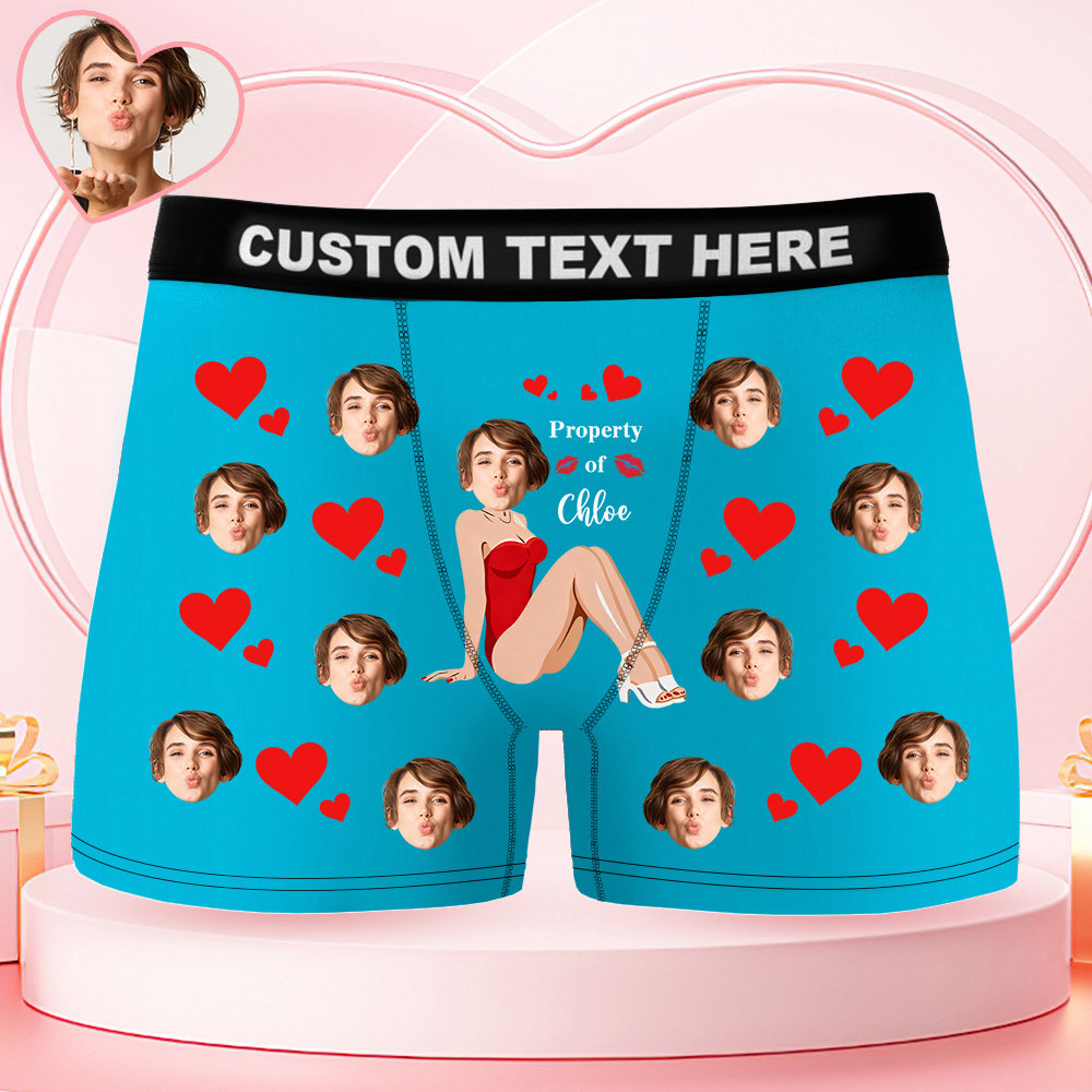 Personalized Gifts for Him Custom Face Photo Boxer Briefs Men's Boxers Underwear Property of Her - MyPhotoSocks