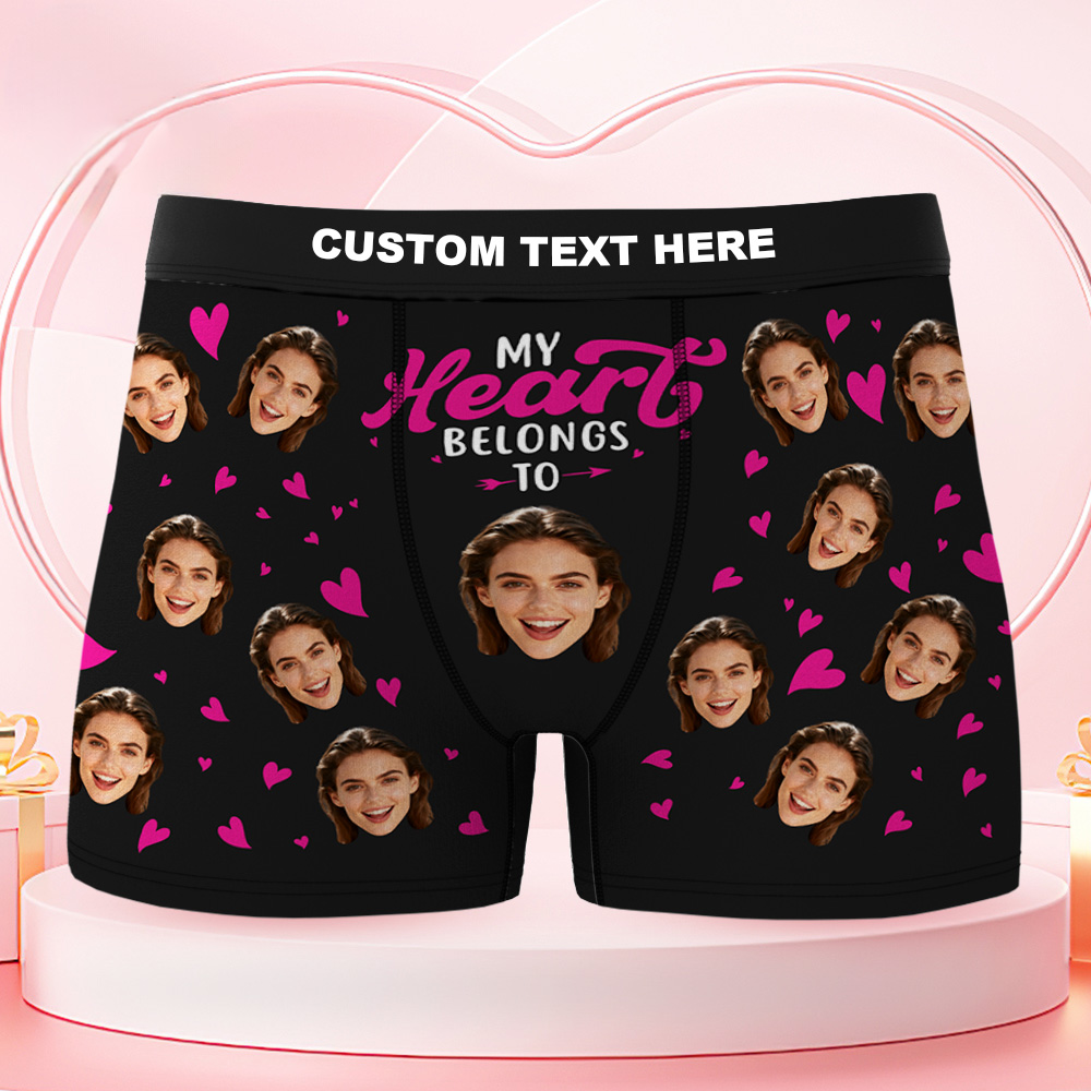Personalized Face Boxer Briefs Funny Photo Underwear My Heart Belongs to Her Gift for Men - MyPhotoSocks