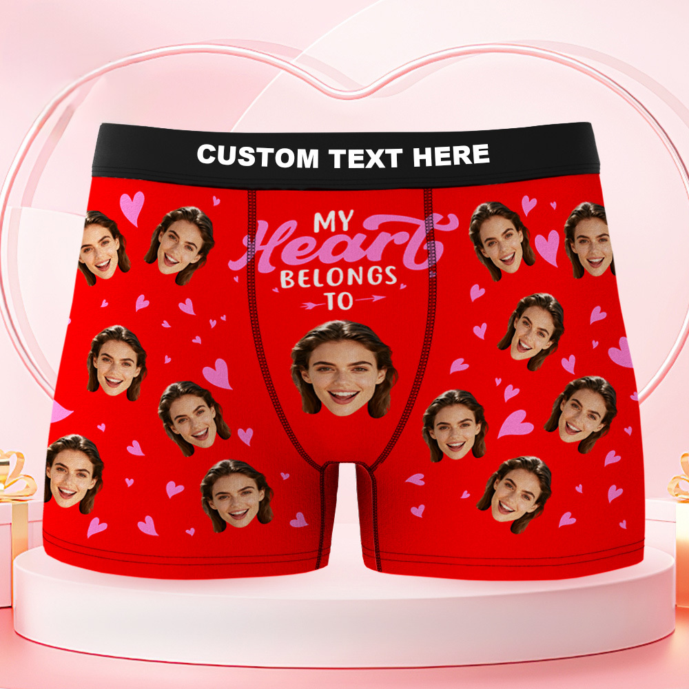 Personalized Face Boxer Briefs Funny Photo Underwear My Heart Belongs to Her Gift for Men - MyPhotoSocks
