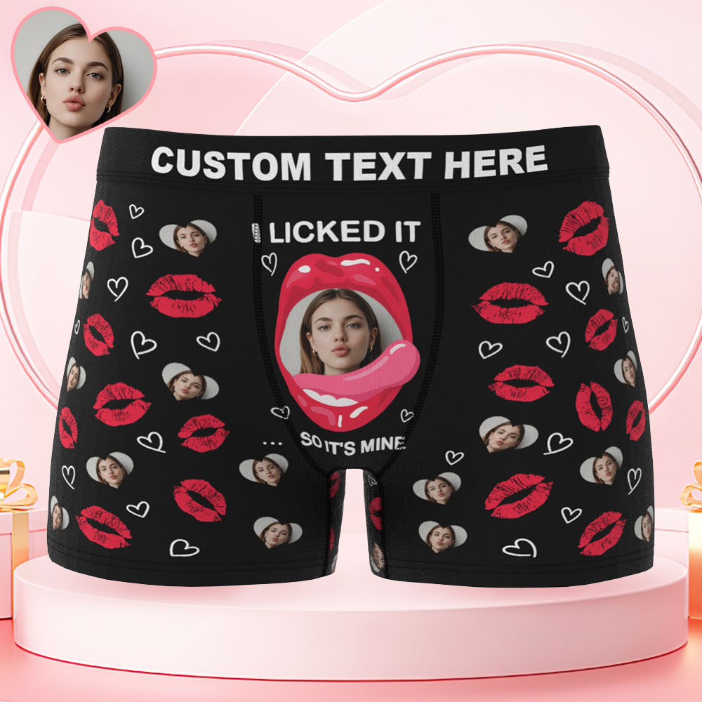 Custom Photo Funny Girlfriend Wife Face Licked It - Personalized Men's Boxer Briefs - MyPhotoSocks