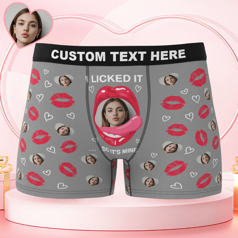 Custom Photo Funny Girlfriend Wife Face Licked It - Personalized Men's Boxer Briefs - MyPhotoSocks