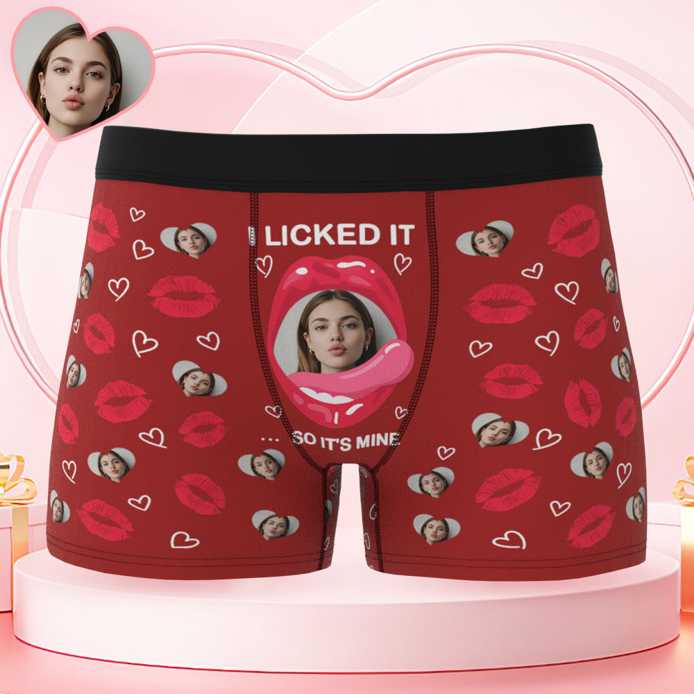 Custom Photo Funny Girlfriend Wife Face Licked It - Personalized Men's Boxer Briefs - MyPhotoSocks