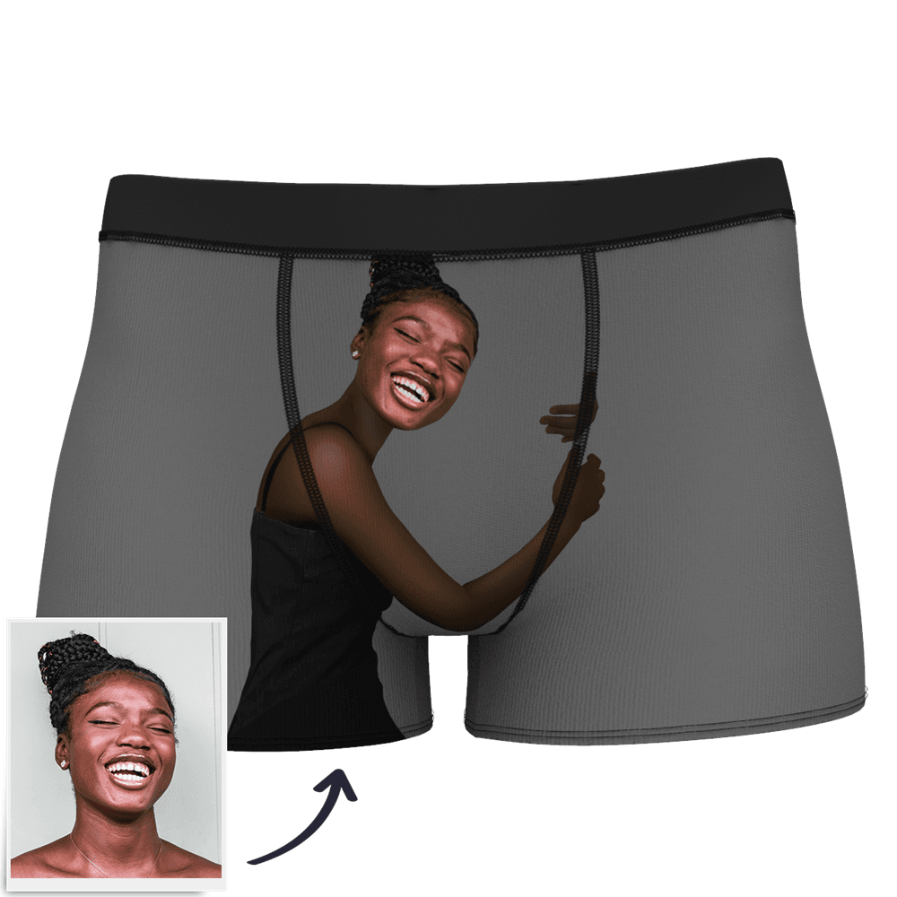 Custom Photo Man Boxer Shorts On Body Dark Skin - MyPhotoSocks