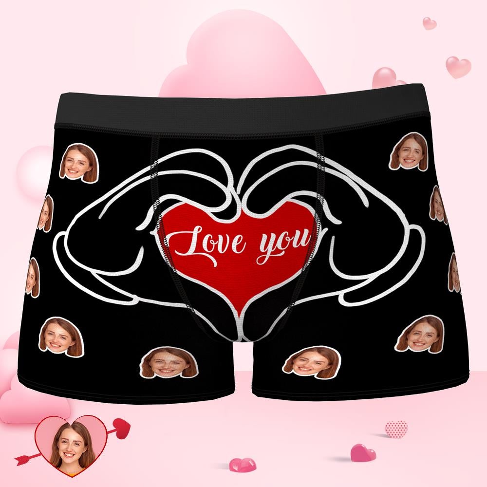 Custom Face Boxer Love You Heart Circled by Hands  Valentine's Day Gifts-MyPhotoSocks