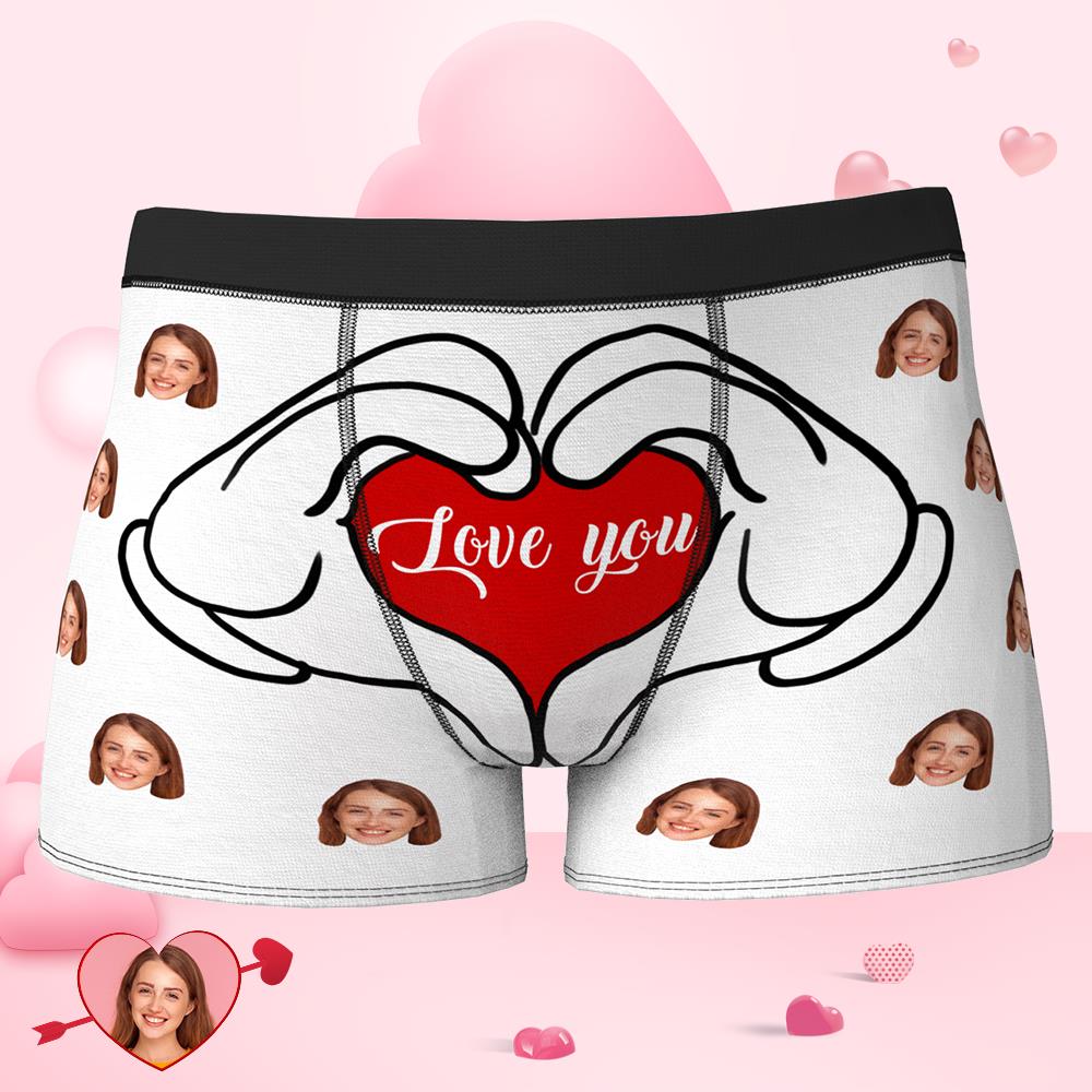 Custom Face Boxer Love You Heart Circled by Hands  Valentine's Day Gifts-MyPhotoSocks