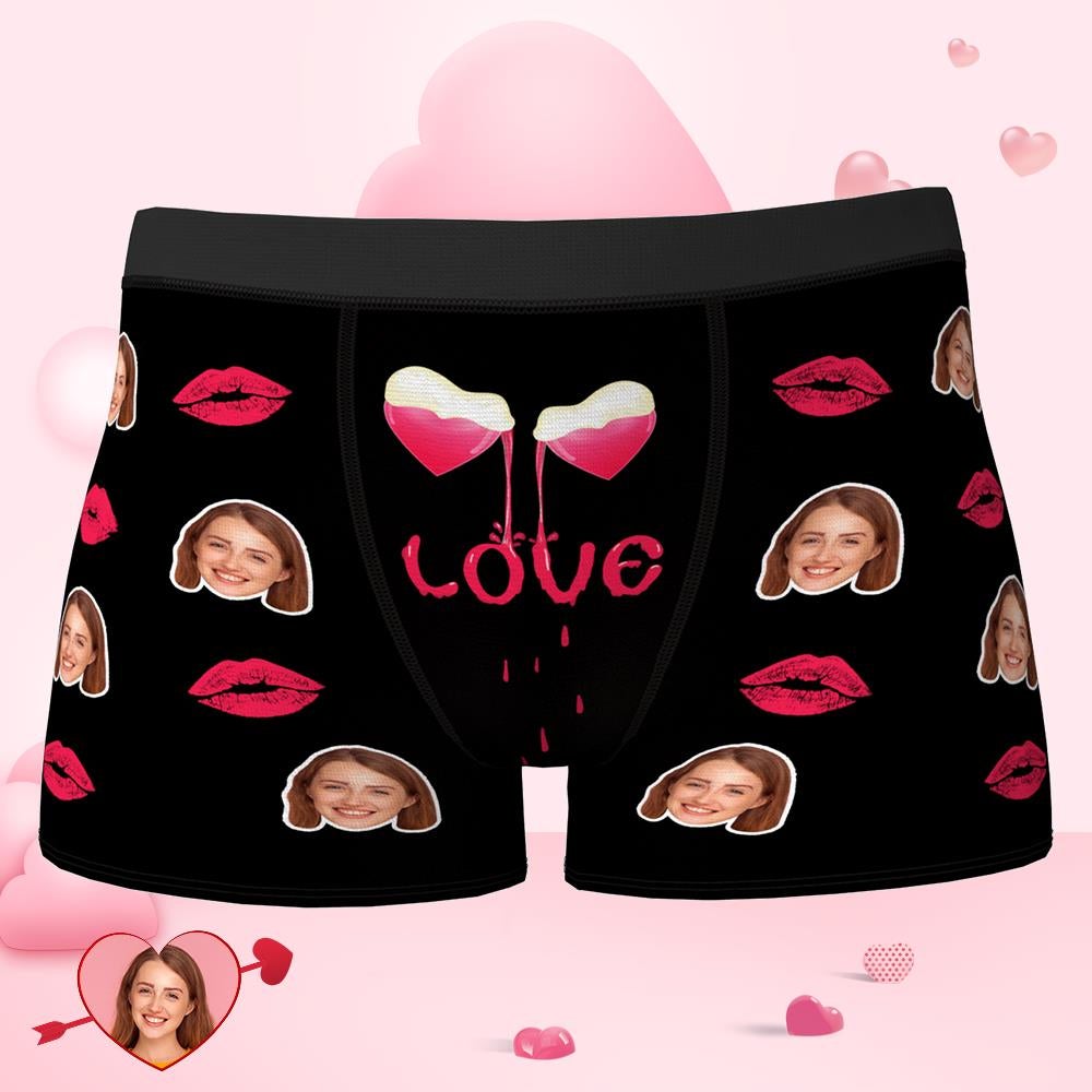 Custom Face Boxer Lip Print Liquid Heart Valentine's Day Gifts-MyPhotoSocks