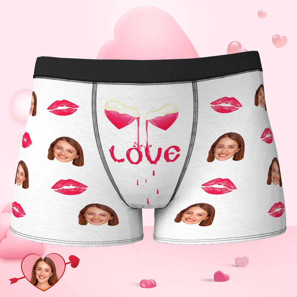 Custom Face Boxer Lip Print Liquid Heart Valentine's Day Gifts-MyPhotoSocks