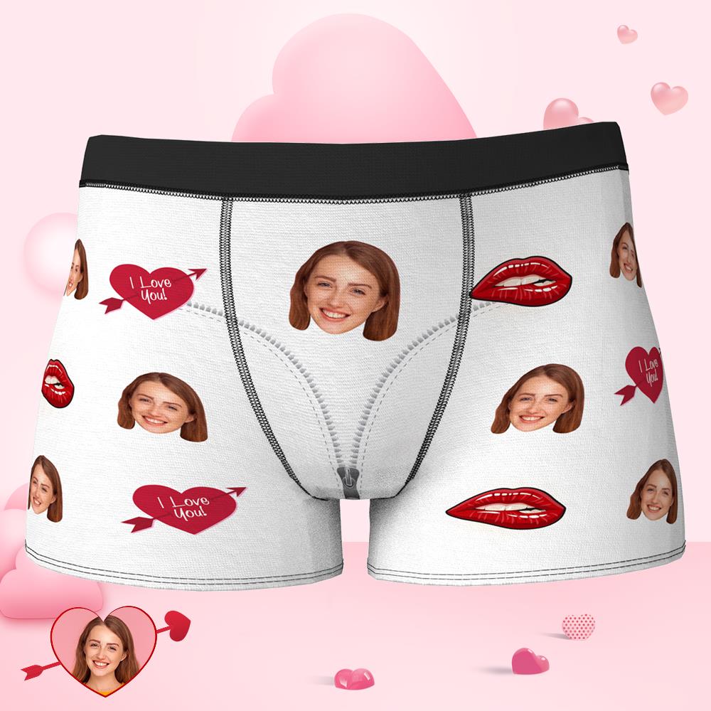 Custom Face Boxer Heart and Lip Print Funny Shorts Valentine's Day Gifts-MyPhotoSocks