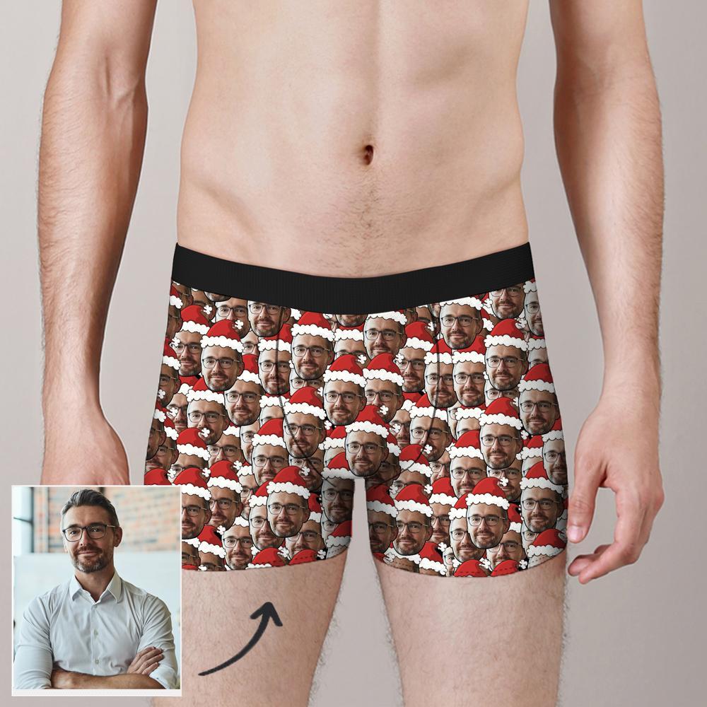 Custom Christmas Hat Face Mash Boxer Shorts - MyPhotoSocks