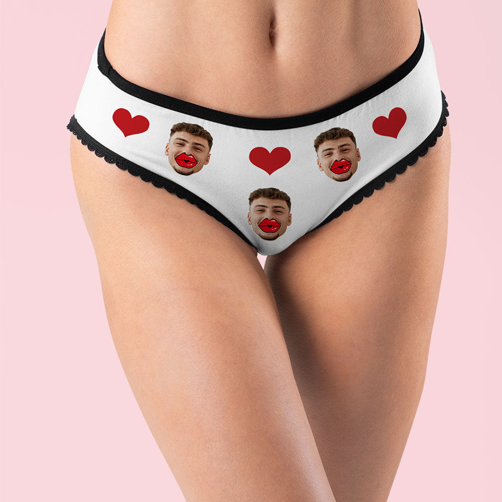 Custom Face Underwear Personalized Red Lips and Heart Underwear Valentine's Day Gift-MyPhotoSocks