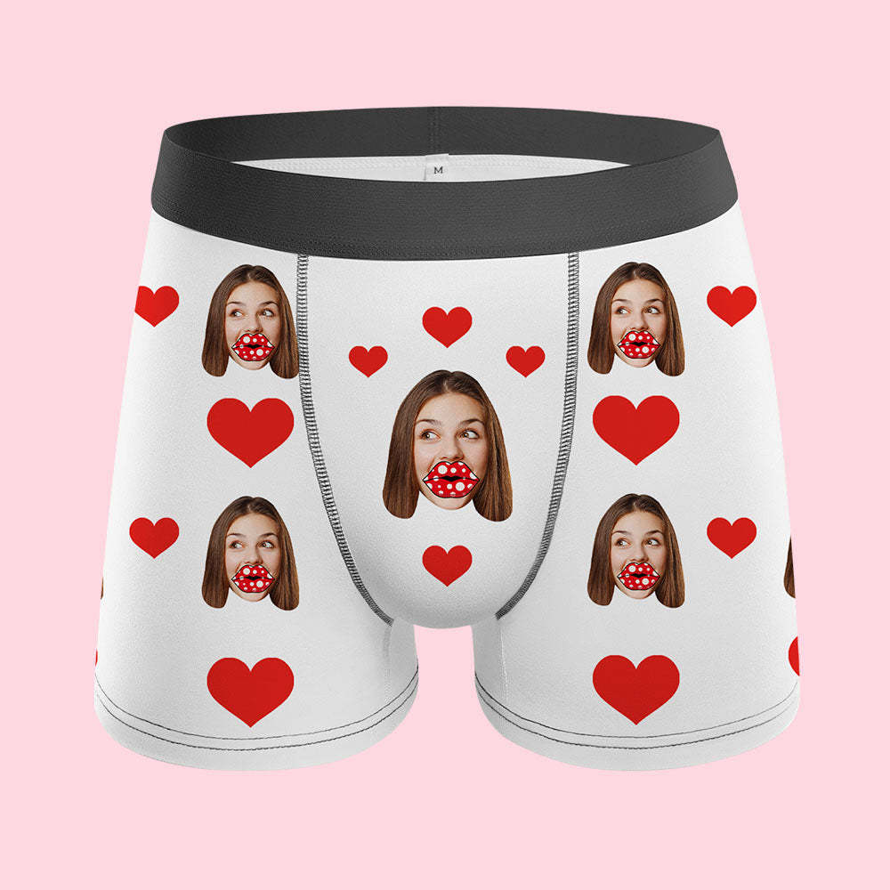 Custom Face Boxers Personalized Heart and Lips Underwear Gift For Boyfriend - 