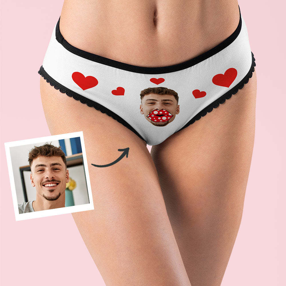 Custom Face Heart Boxers Personalized Lips Thongs Valentine's Day Gift For Her - 