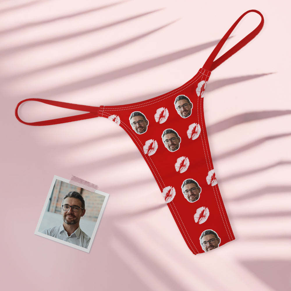 Custom Face Red Lips Women's Colorful Tanga Thong Kiss -