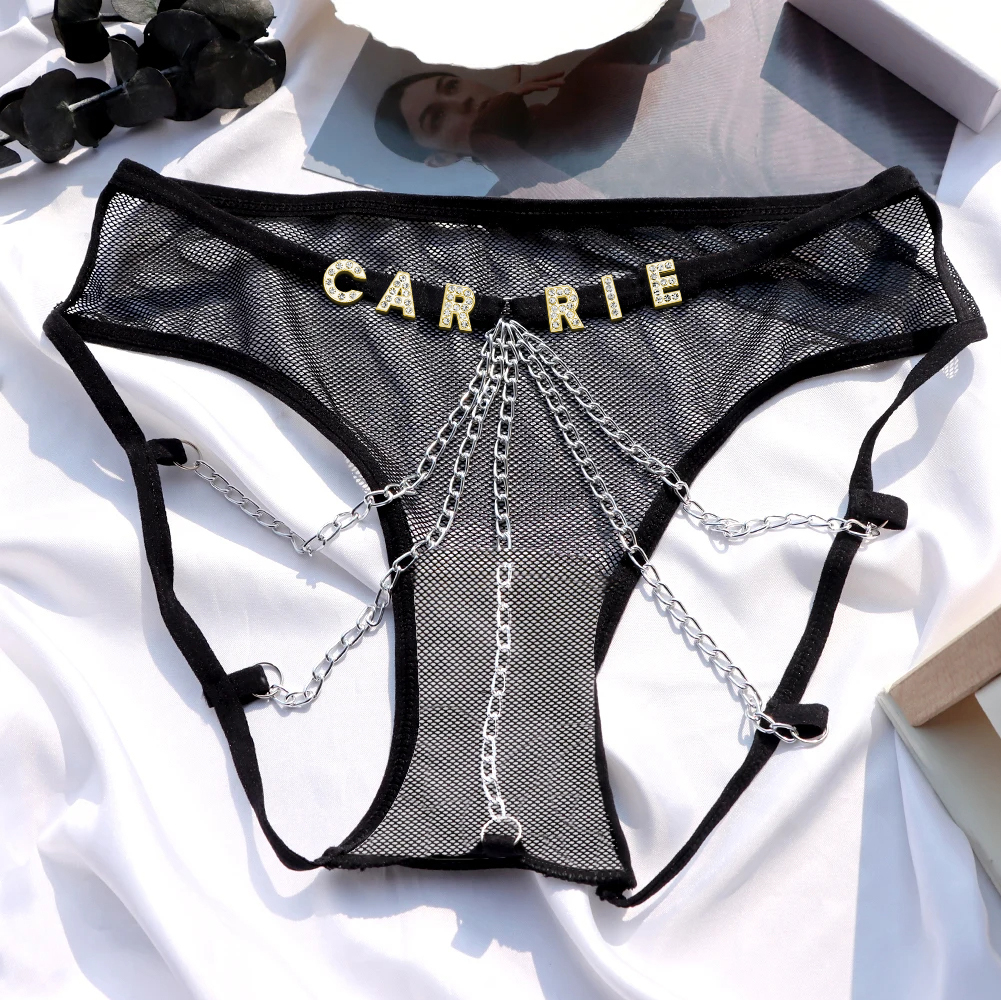 Custom Sexy Thongs with Jewelry Crystal Letter Name Women's Underwear Gift for Her