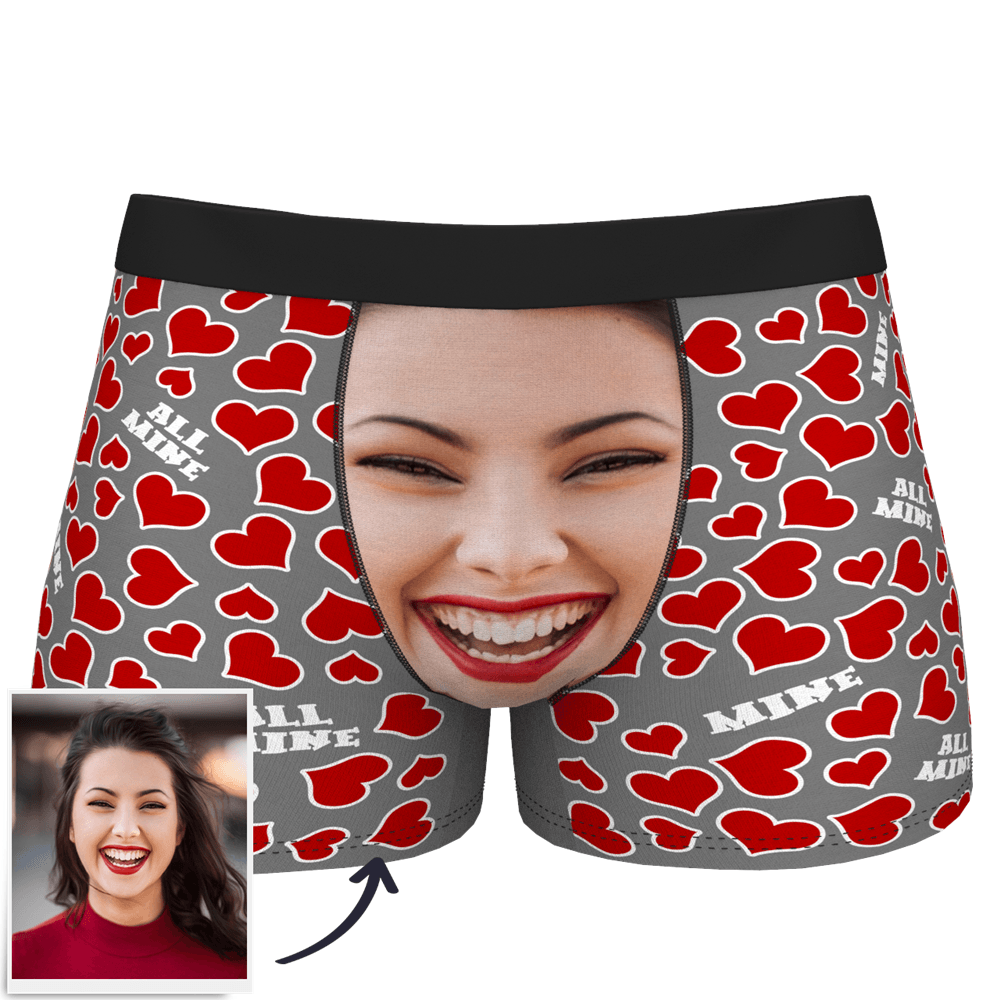 Custom Face Boxer Shorts All Mine Heart - MyPhotoSocks