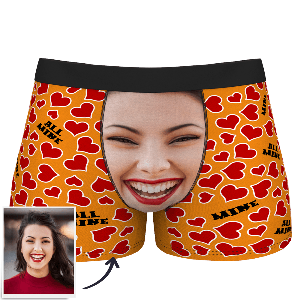 Custom Face Boxer Shorts All Mine Heart - MyPhotoSocks