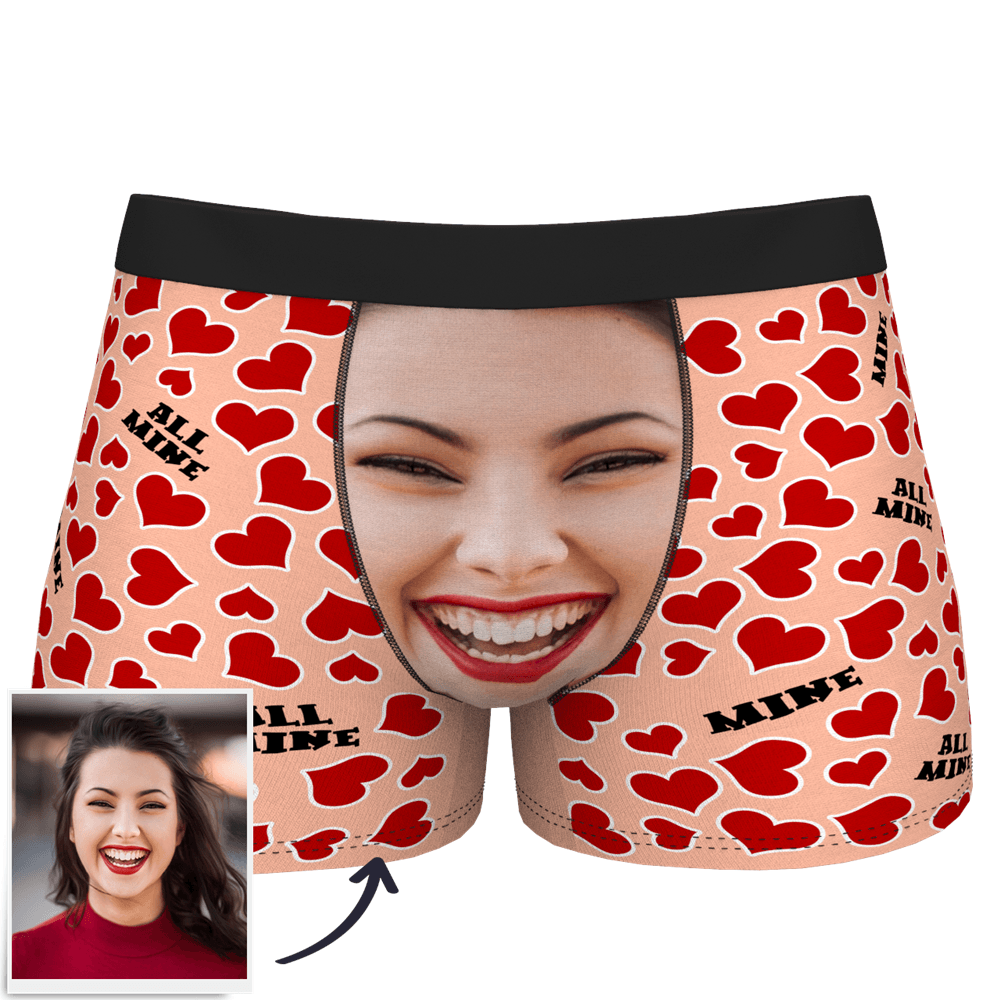 Custom Face Boxer Shorts All Mine Heart - MyPhotoSocks