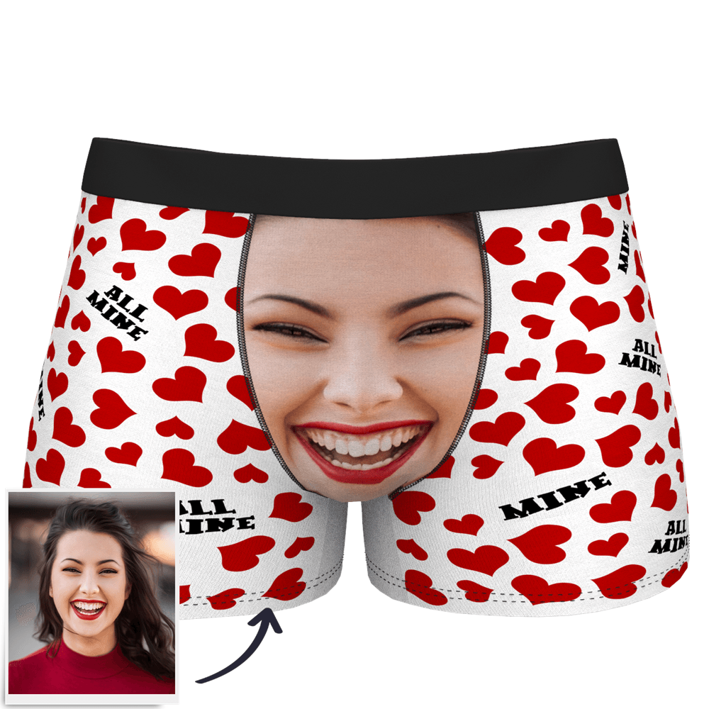 Custom Face Boxer Shorts All Mine Heart - MyPhotoSocks