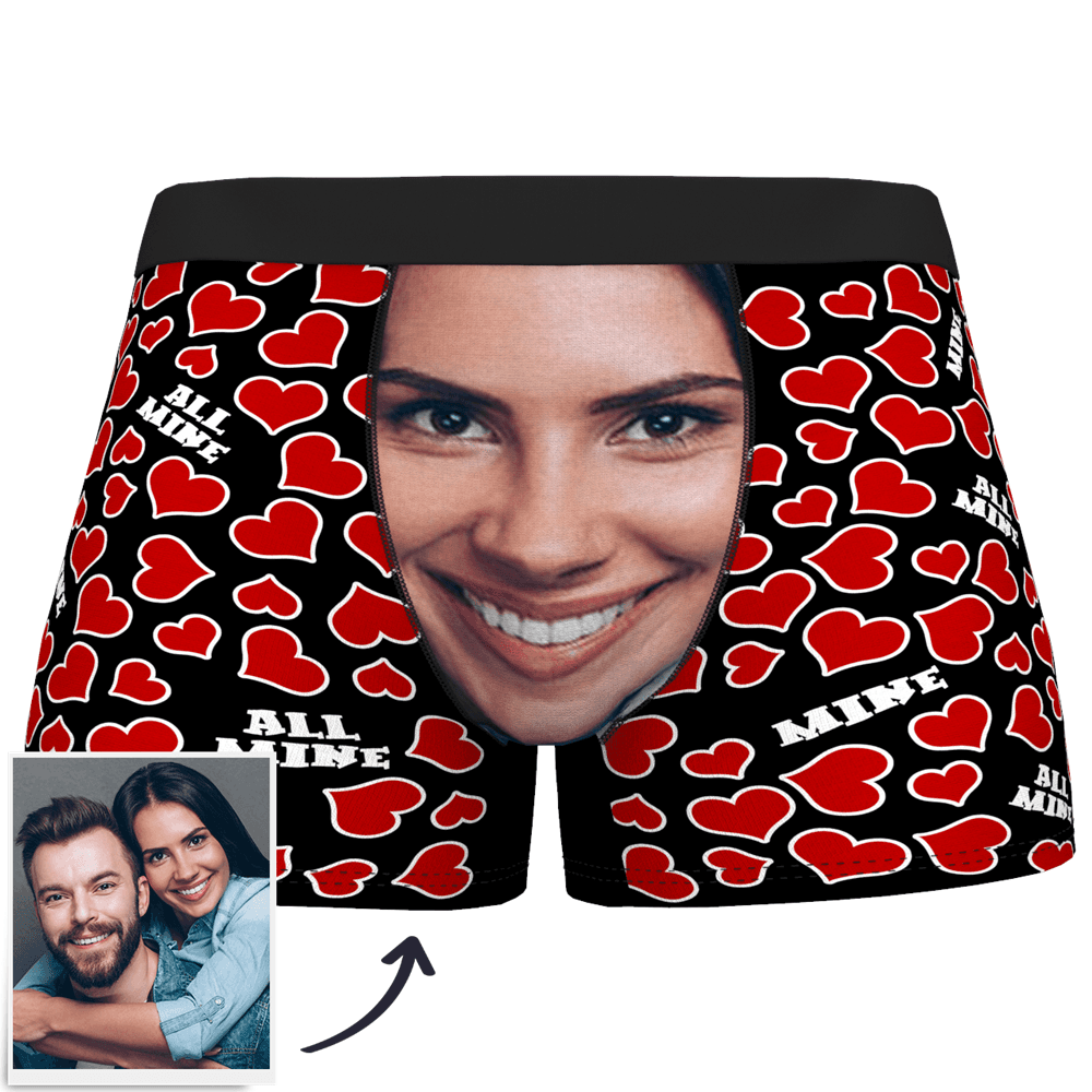 Custom Face Boxer Shorts All Mine Heart - MyPhotoSocks