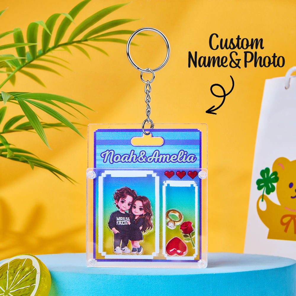 Custom Cartoon Keychain Personalized 3D Acrylic Cartoon Keychain Photo Bag Charm Unique Keepsake Gift for Couple Valentine's Day Gift - MyPhotoSocks