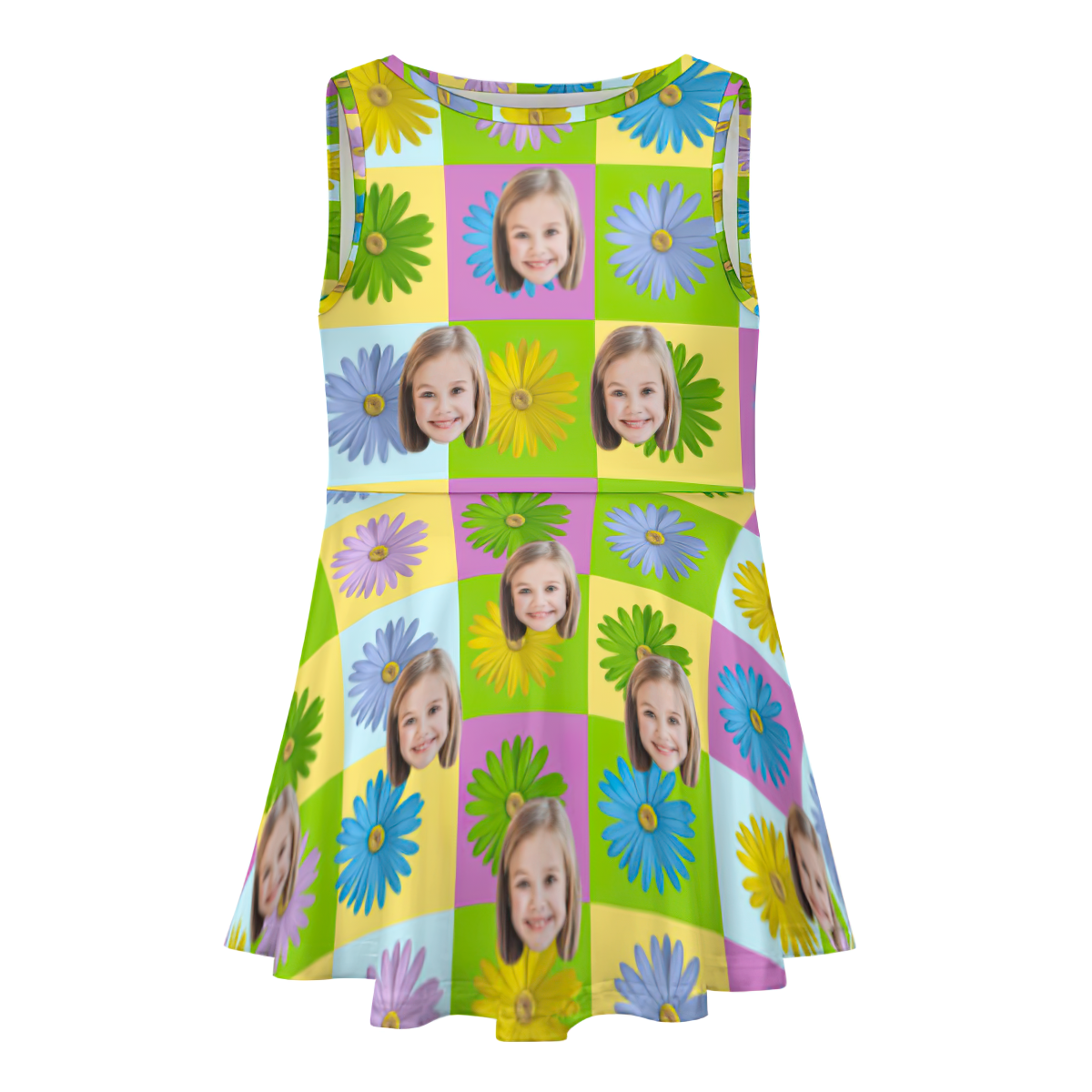 Custom Face Dress Personalized Summer Hawaiian Girls'Dresses Colored Daisies - MyPhotoSocks