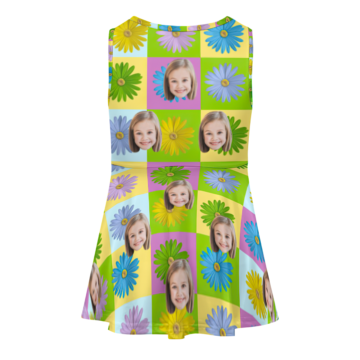 Custom Face Dress Personalized Summer Hawaiian Girls'Dresses Colored Daisies - MyPhotoSocks