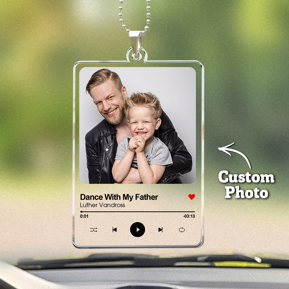 Personalized Photo Rear View Mirror Accessory Favorite Song Title