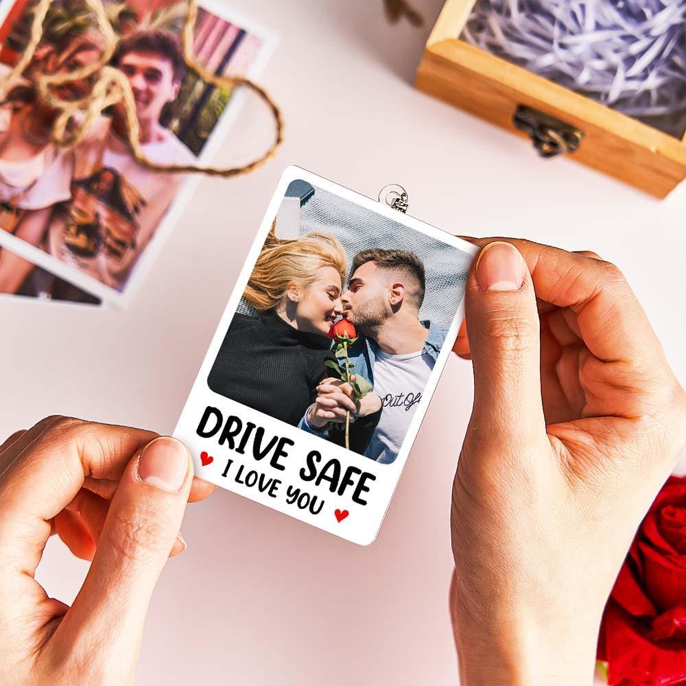 Custom Photo Rear View Drive Safe, I Love You - Personalized Photo Rear View Mirror Accessory