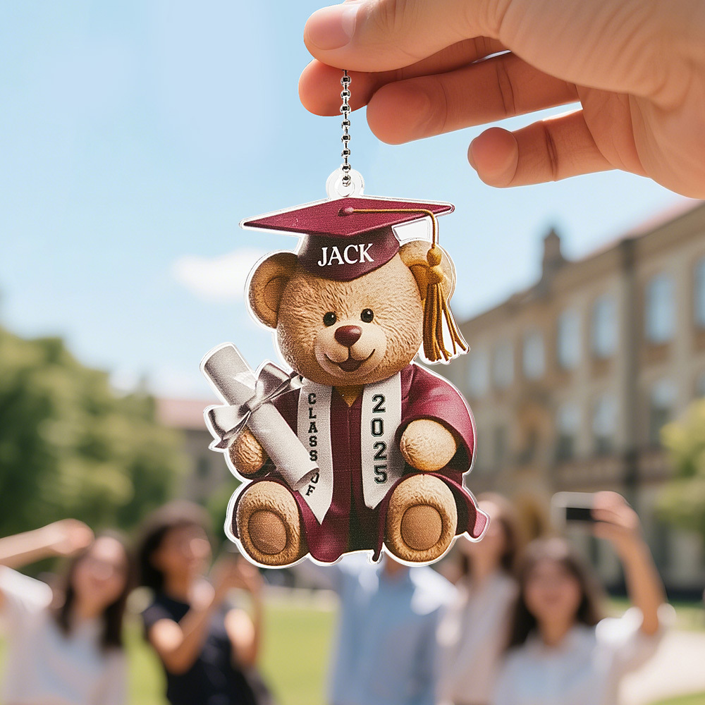 Custom Text Bear Graduation Gift For Family Members Personalized Car Ornament Acrylic Siblings Brothers Sisters - MyPhotoSocks