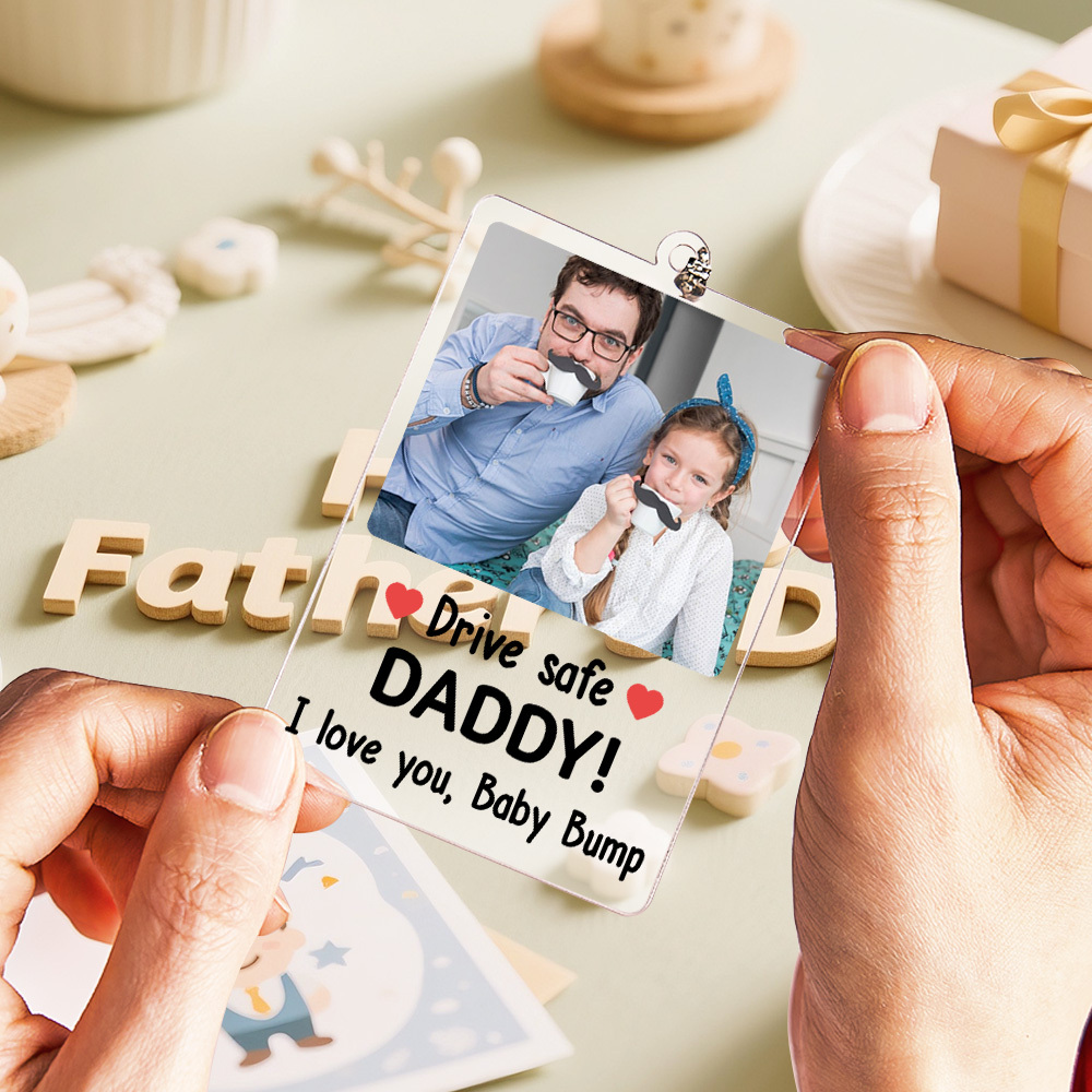 Father's Day Gift Custom Photo Rear View Drive Safe I Love You - Personalized Photo Rear View Mirror Accessory
