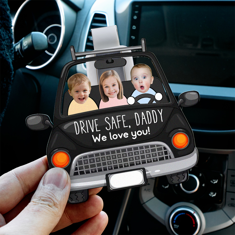 Personalized Photo Wooden Car Visor Clip Custom Babies Face Drive Safe Daddy