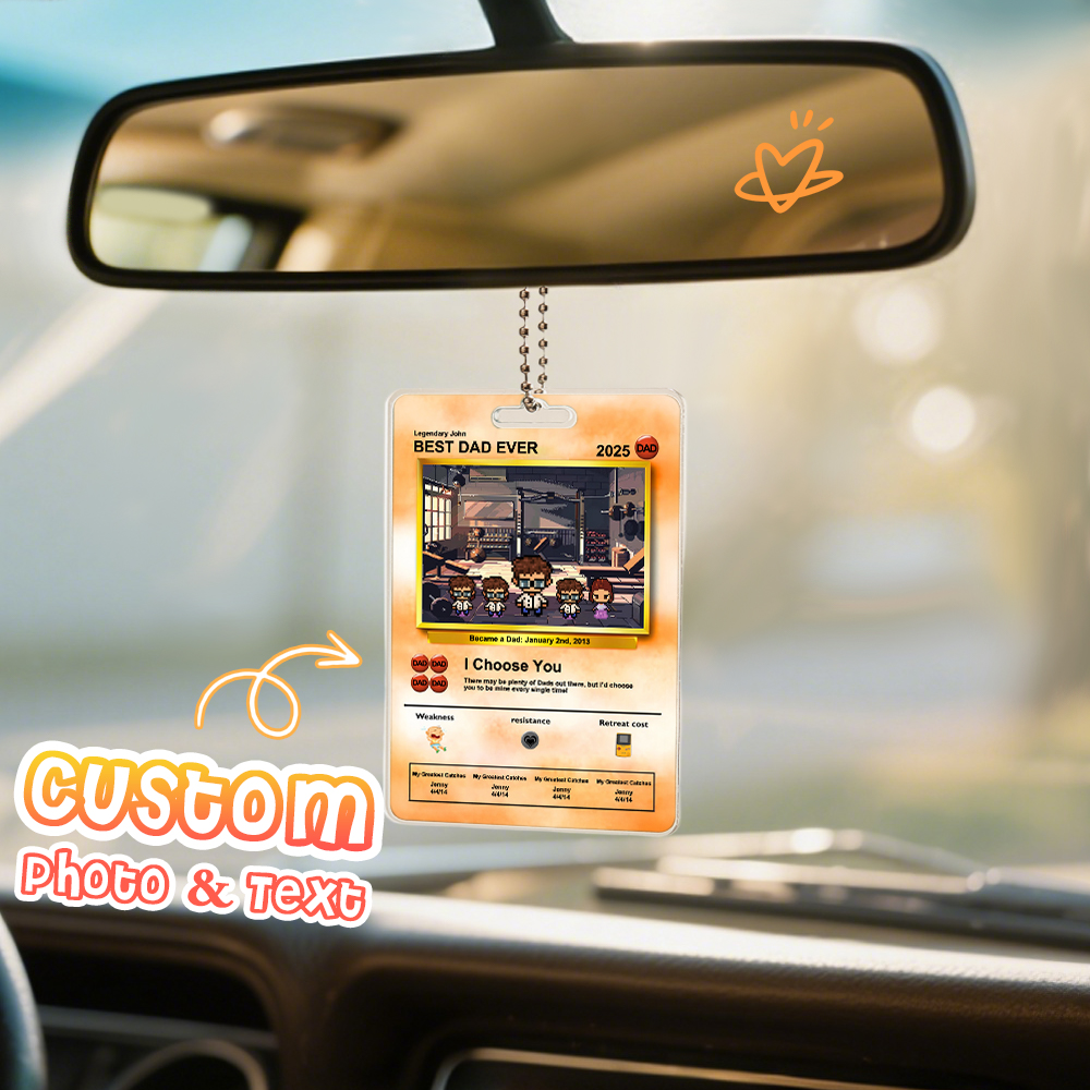 Custom Poke Car Ornament Best Dad Ever Photo Hanging Decoration for Car Rearview Mirror Gift For Dad