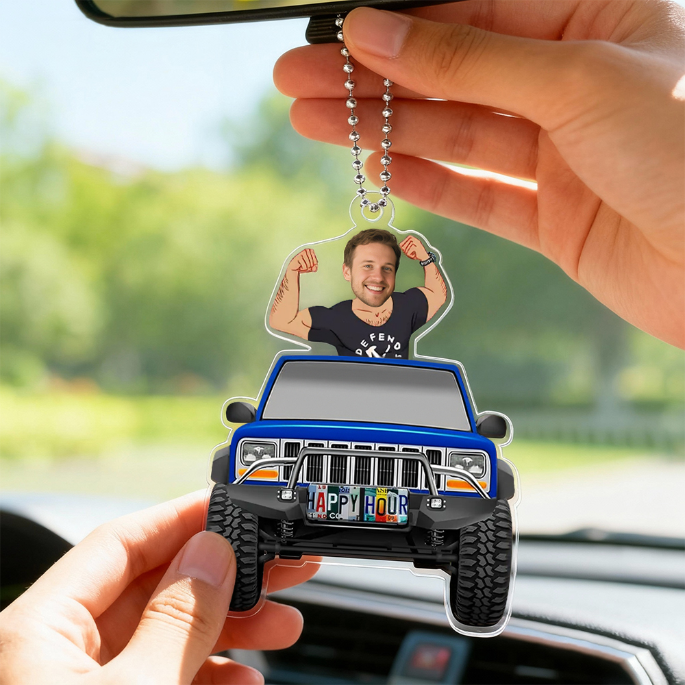 Father's Day Gifts Personalized Custom Acrylic Car Ornament Muscle Daddy Happy Hour Ornament