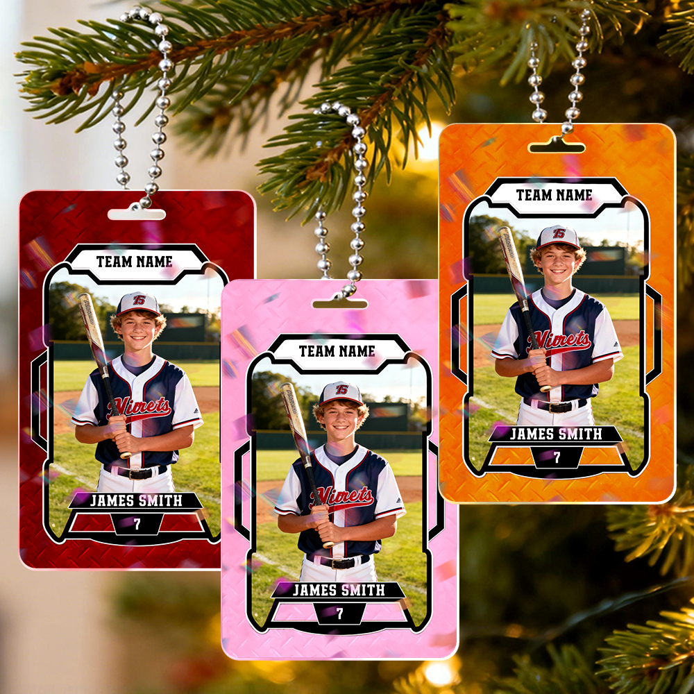 Personalized Athletic Christmas Photo Ornament  Custom Photo Hanging Card Available in Multiple Colors Car Ornament - MyPhotoSocks