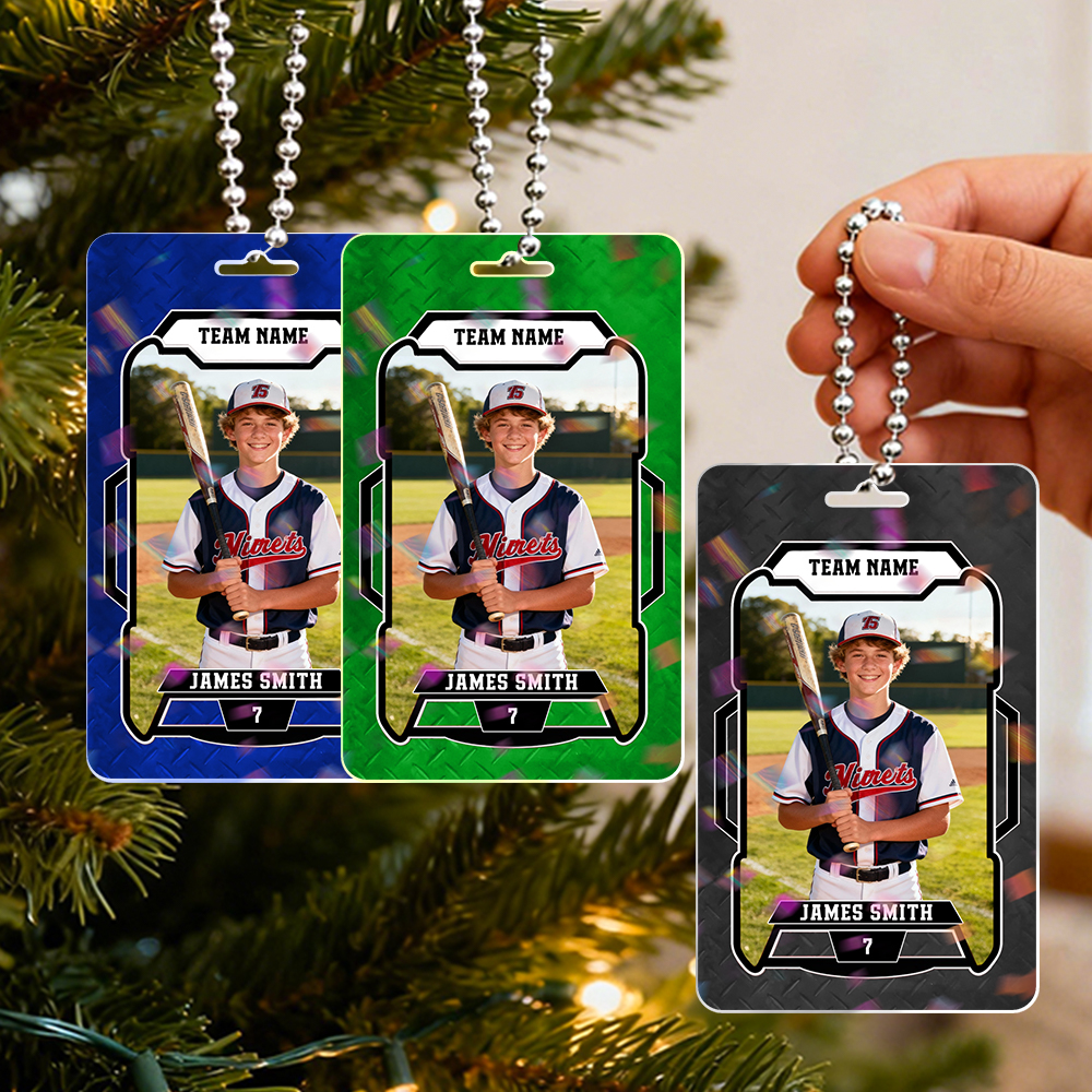 Personalized Athletic Christmas Photo Ornament  Custom Photo Hanging Card Available in Multiple Colors Car Ornament - MyPhotoSocks