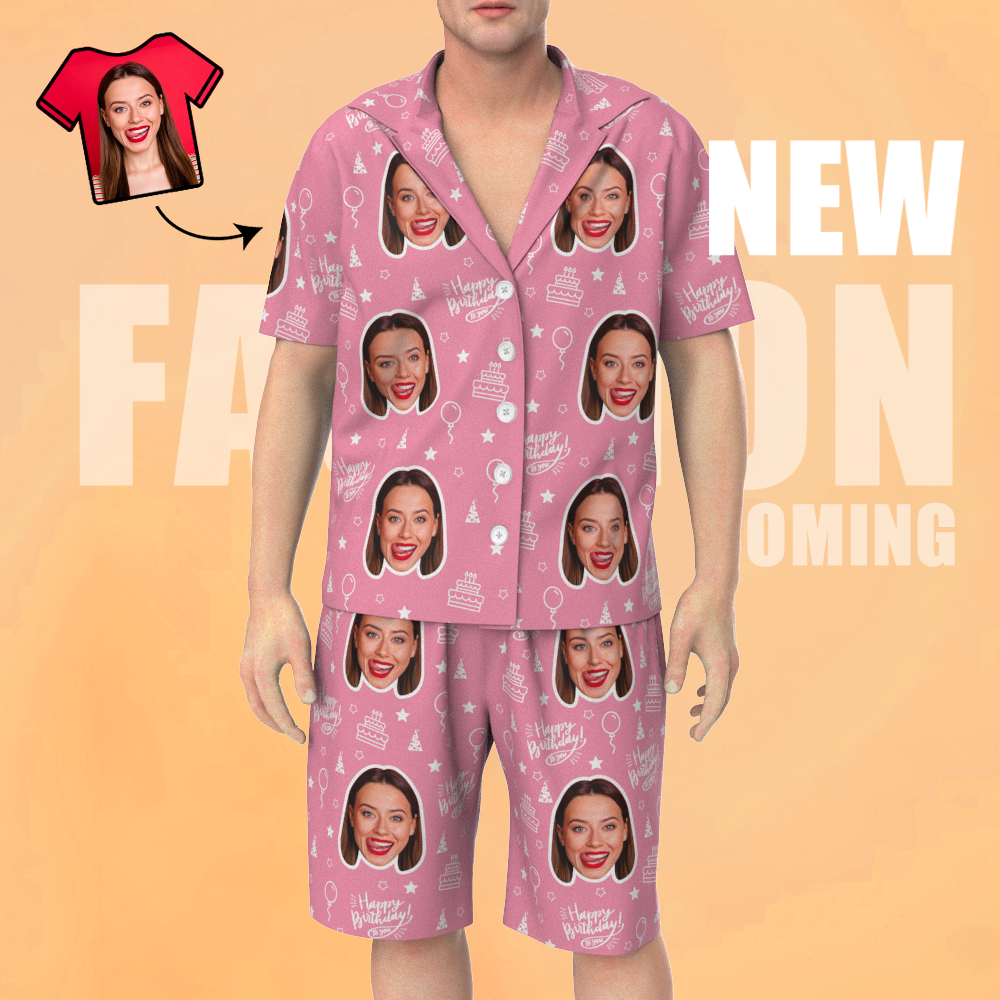 Custom Face Short Sleeve Pajamas Unique Birthday Photo Gift For Friends