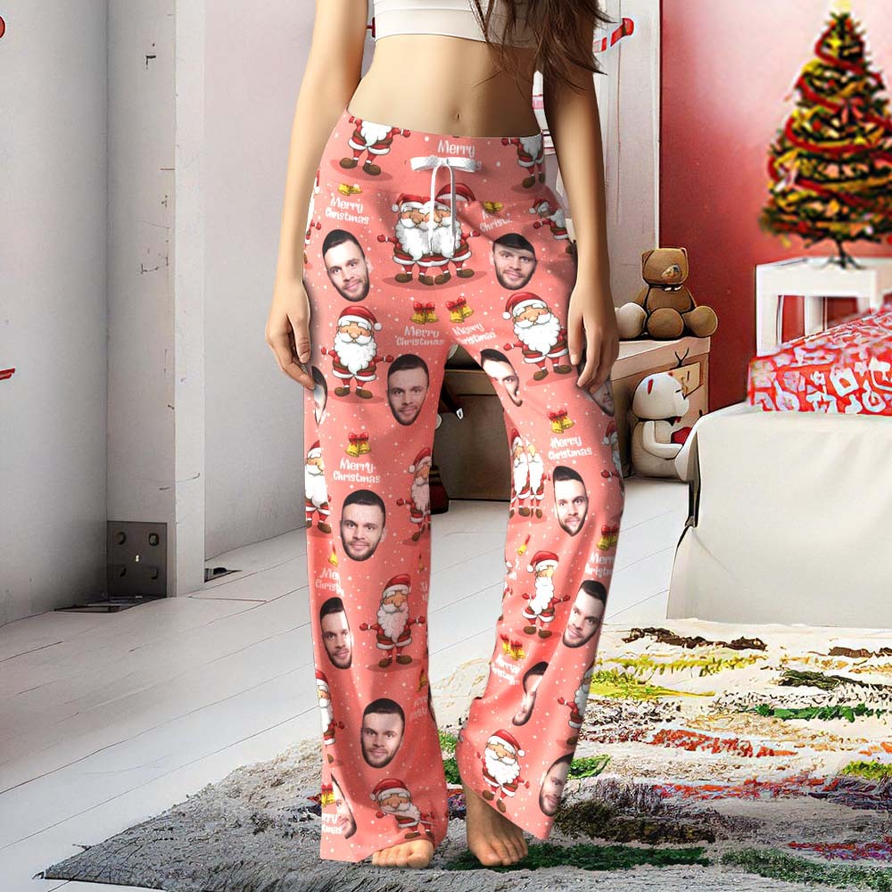 Custom Face Pants Ladie's Loose Wide-leg Pajama Pants Merry Christmas - MyPhotoSocks