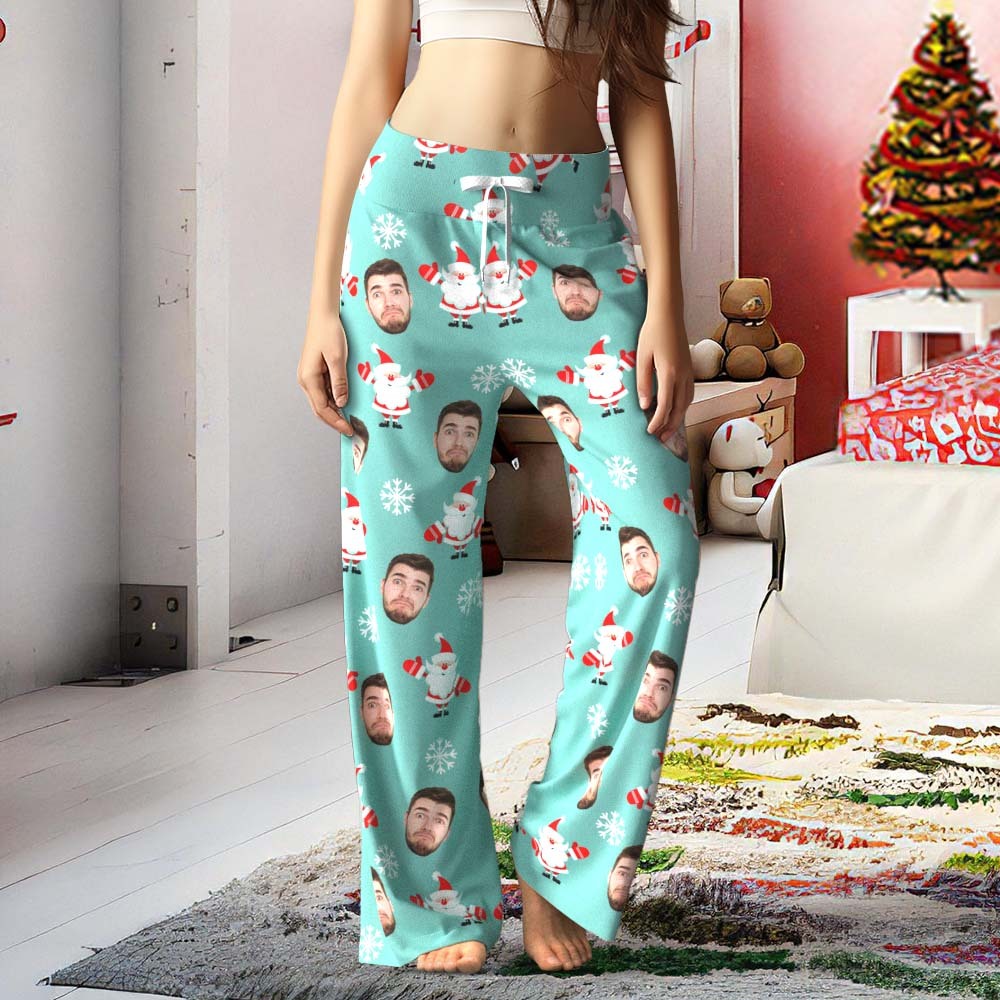 Custom Face Pants Ladie's Loose Wide-leg Pajama Pants Santa Claus Merry Christmas - MyPhotoSocks