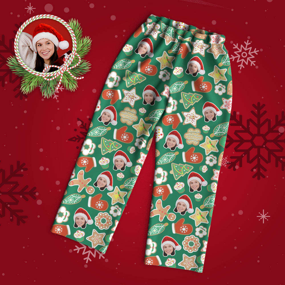 Custom Face Pajama Personalized Green Photo Pajamas Christmas Socks Merry Christmas Gifts for Family - MyPhotoSocks