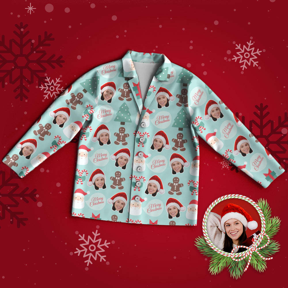 Custom Face Pajama Personalized Photo Pajamas Santa Claus and Gingerbread Man Merry Christmas - MyPhotoSocks