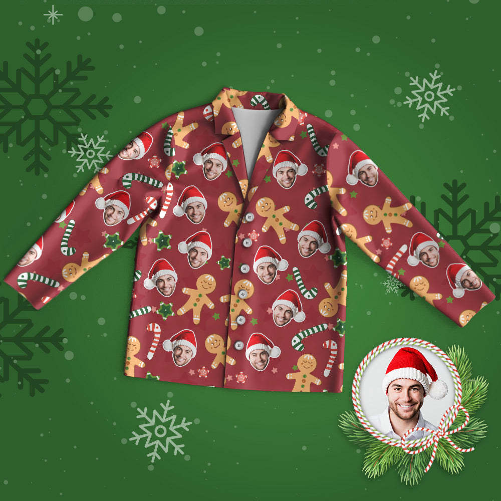 Custom Face Pajama Personalized Red Photo Pajamas Cute Gingerbread Man Christmas Gifts - MyPhotoSocks