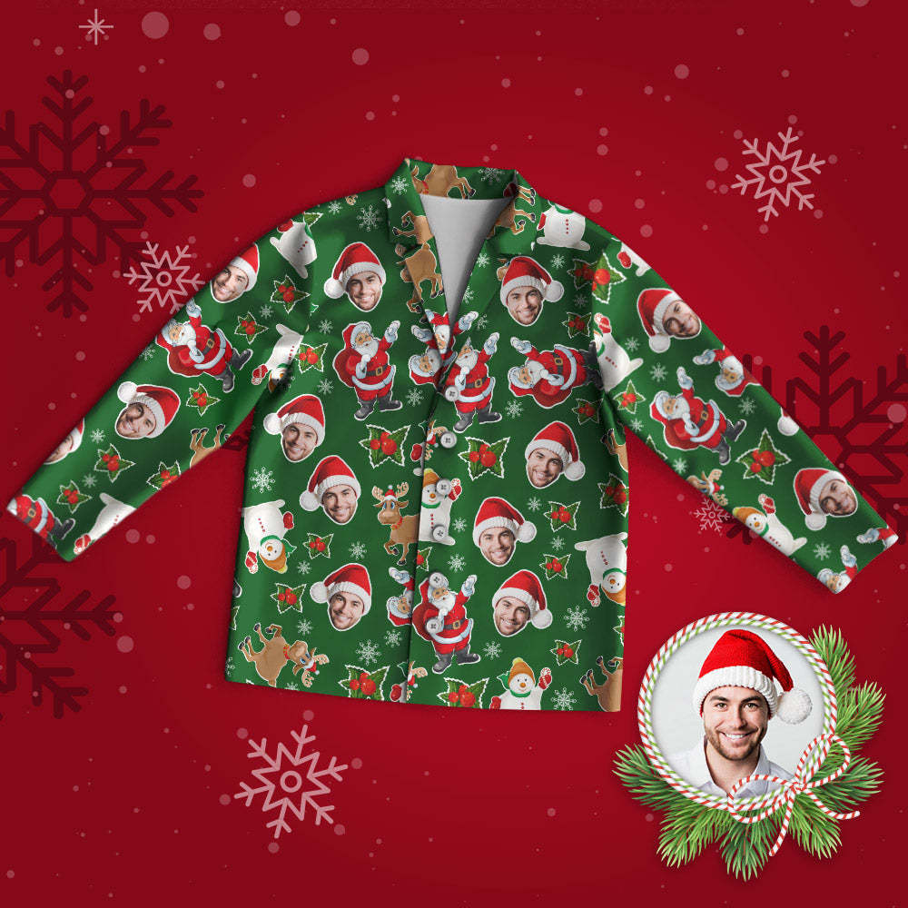 Custom Face Pajama Personalized Green Photo Pajamas Christmas Gifts for Family - MyPhotoSocks