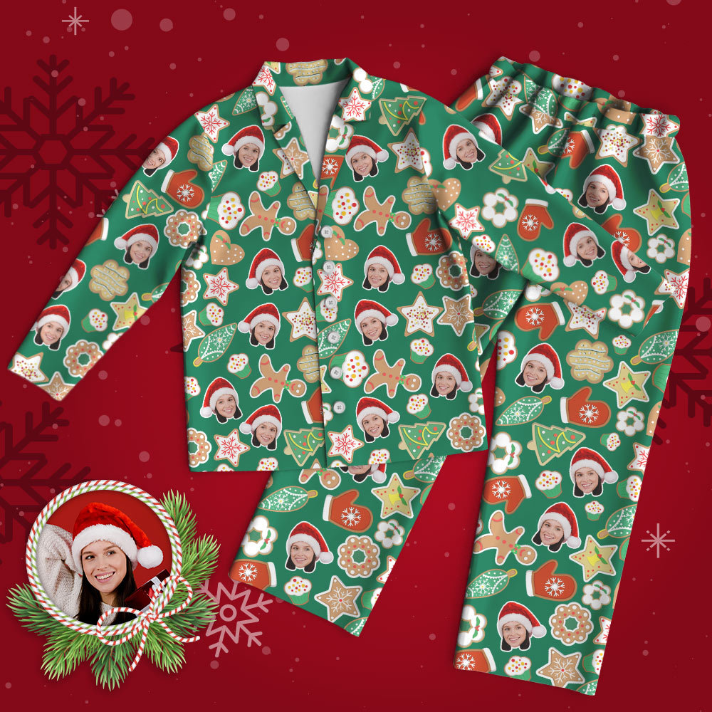 Custom Face Pajama Personalized Green Photo Pajamas Christmas Socks Merry Christmas Gifts for Family - MyPhotoSocks