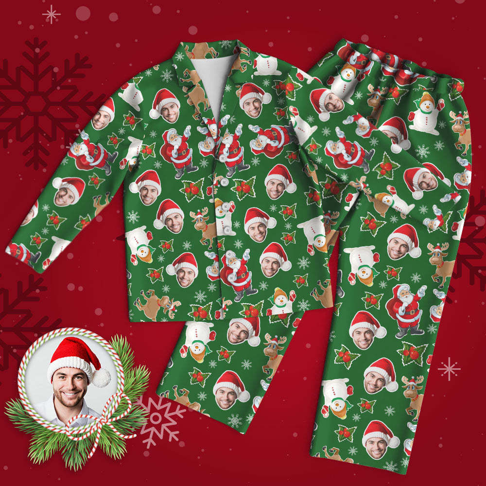 Custom Face Pajama Personalized Green Photo Pajamas Christmas Gifts for Family - MyPhotoSocks