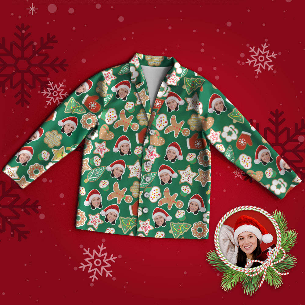 Custom Face Pajama Personalized Green Photo Pajamas Christmas Socks Merry Christmas Gifts for Family - MyPhotoSocks