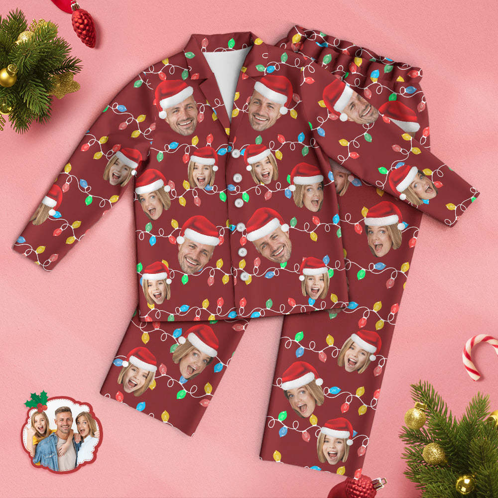 Custom Face Pajama Personalized Photo Christmas Family Xmas Leds Pajamas - MyPhotoSocks