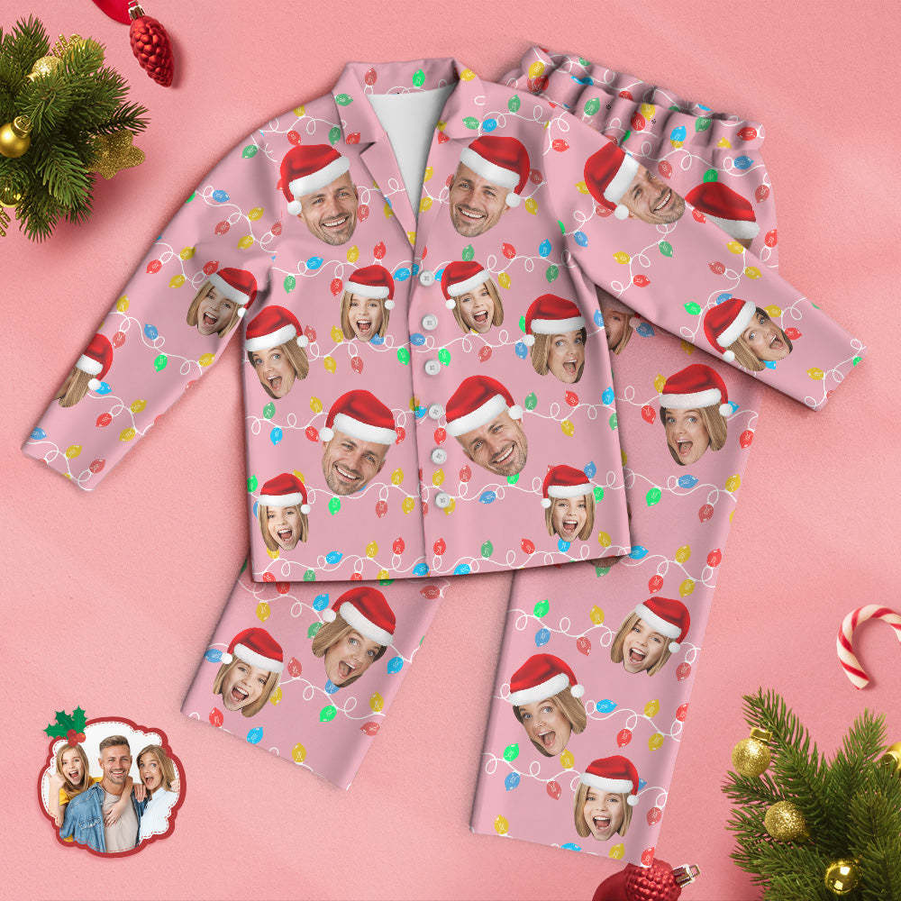 Custom Face Pajama Personalized Photo Christmas Family Xmas Leds Pajamas - MyPhotoSocks