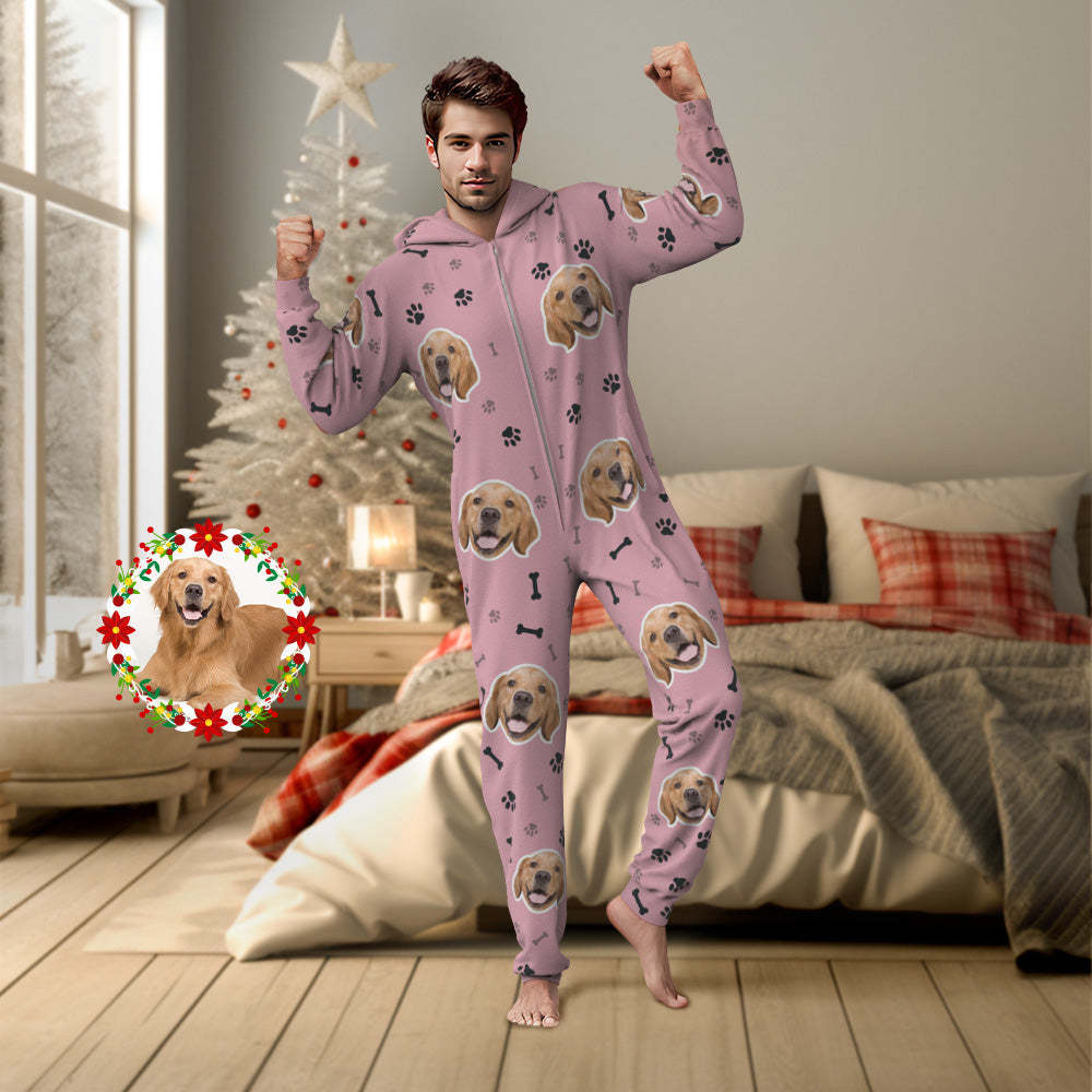 Custom Face Paw Print Onesies Christmas Pajamas One-Piece Sleepwear Christmas Gift - MyPhotoSocks