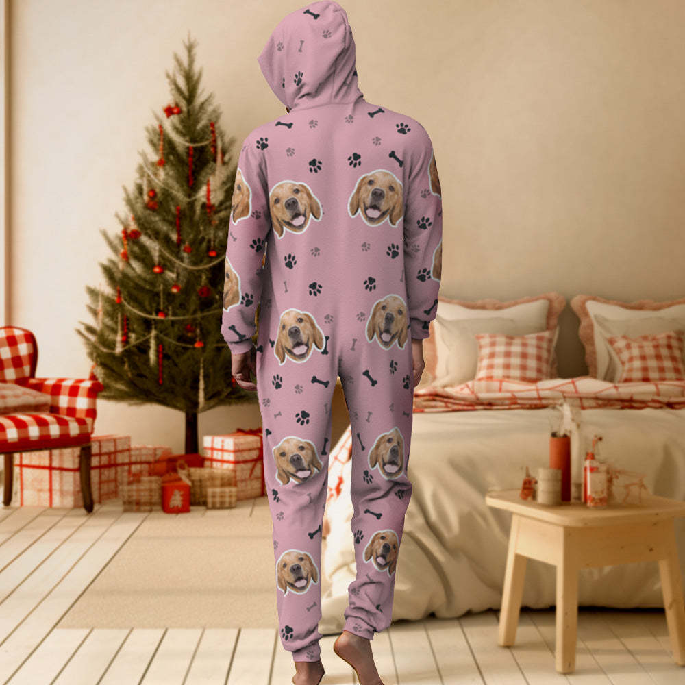 Custom Face Paw Print Onesies Christmas Pajamas One-Piece Sleepwear Christmas Gift - MyPhotoSocks