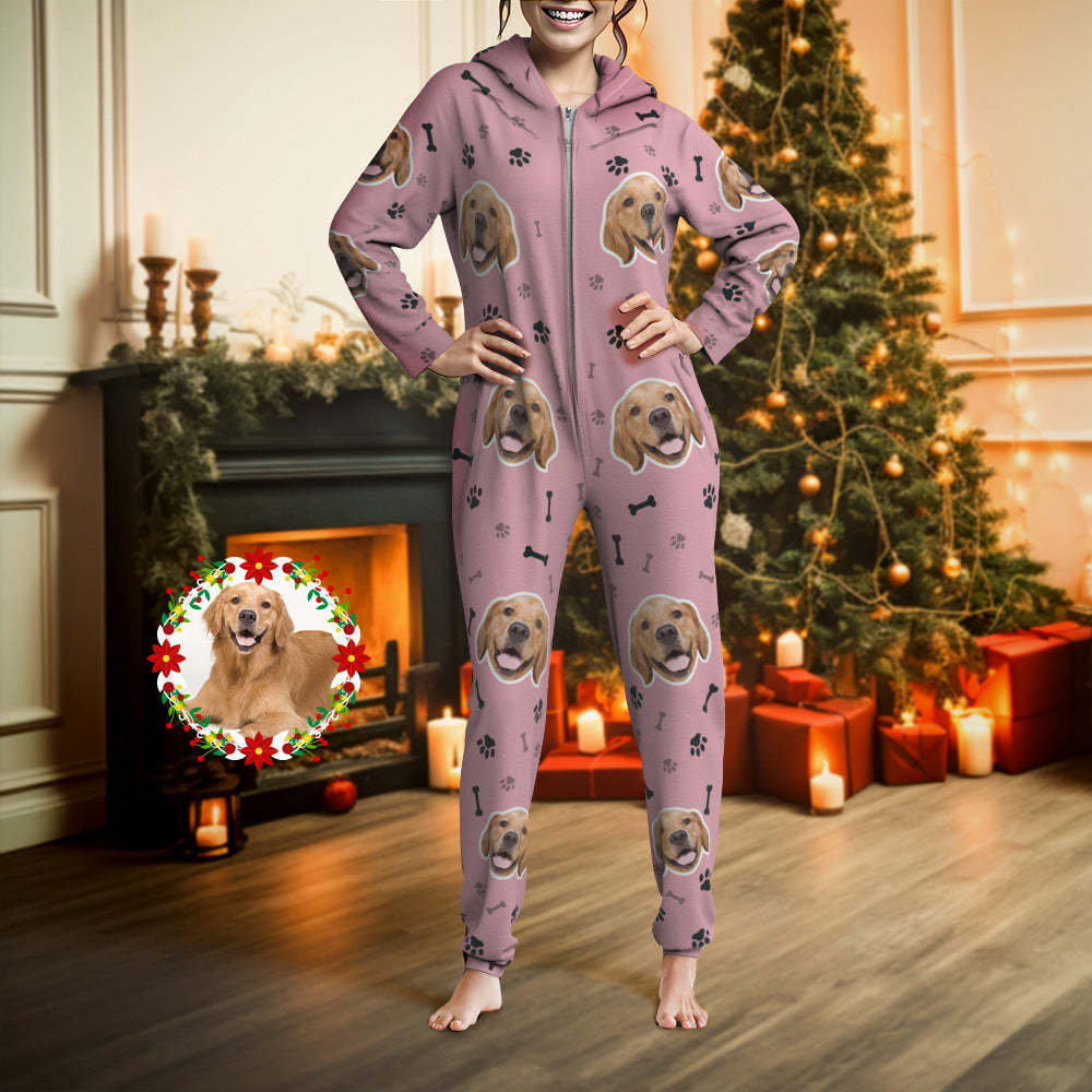 Custom Face Paw Print Onesies Christmas Pajamas One-Piece Sleepwear Christmas Gift - MyPhotoSocks